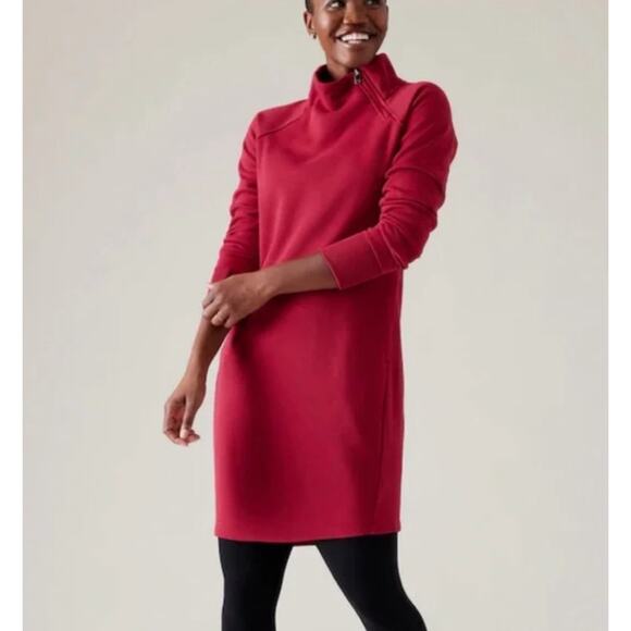 Athleta Dresses & Skirts - Athleta Cozy Karma Asym Weatshirt Dress Red Soft Fleece Lined Casual Women's M